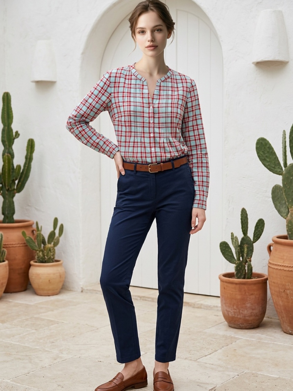 J. Crew Light Blue and Red Plaid Button-Down Shirt